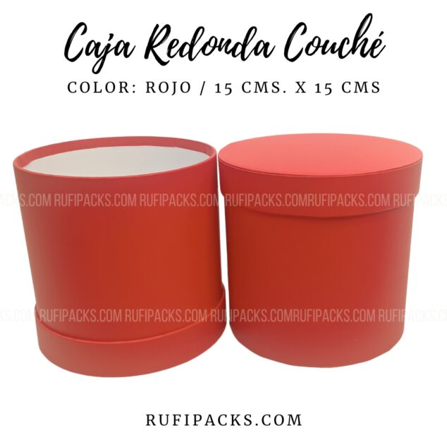 CAJA FORRADA REDONDA 15 CMS DIAM. MATERIAL COUCHÉ - COLOR ROJO