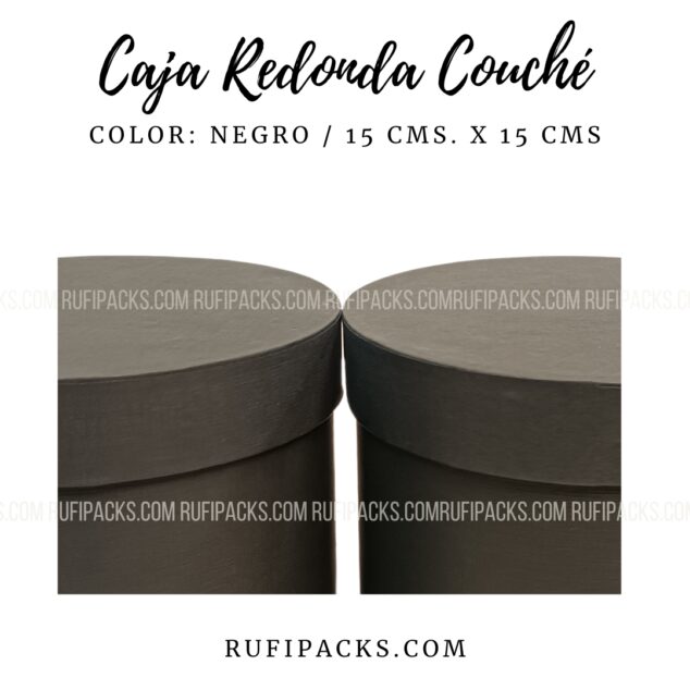 CAJA FORRADA REDONDA 15 CMS DIAM. MATERIAL COUCHÉ - COLOR NEGRO