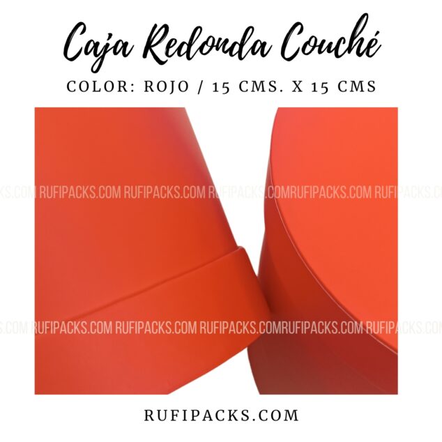 CAJA FORRADA REDONDA 15 CMS DIAM. MATERIAL COUCHÉ - COLOR ROJO