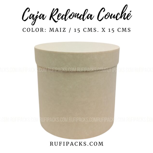 CAJA FORRADA REDONDA 15 CMS DIAM. MATERIAL COUCHÉ - COLOR MAIZ