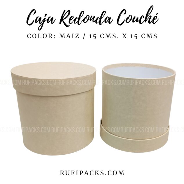 CAJA FORRADA REDONDA 15 CMS DIAM. MATERIAL COUCHÉ - COLOR MAIZ