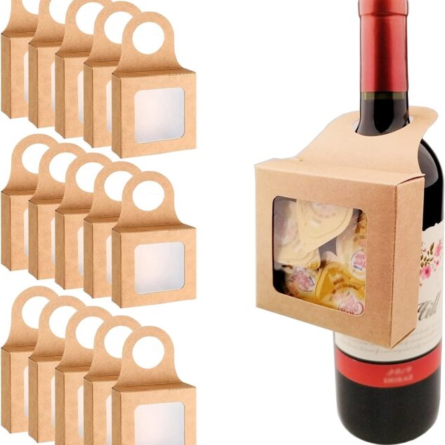 CAJA COLGANTE PARA BOTELLA #1 Kraft 9x9x3 cms.