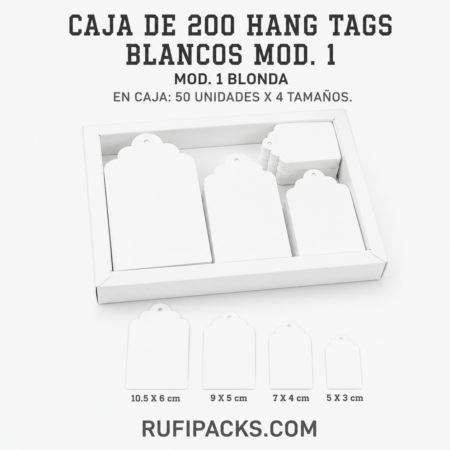 CAJA DE 200 HANG TAGS MOD. 1 BLONDA COLOR BLANCO