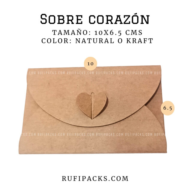 SOBRE PARA TARJETA CORAZÓN KRAFT 10X6.5 CMS.