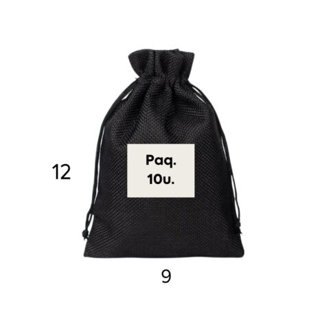 BOLSA DE YUTE IMPORTADO COLOR NEGRO 9X12CMS. PAQ. X 10U.