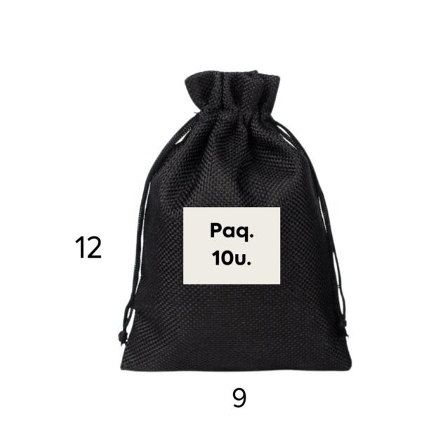 BOLSA DE YUTE IMPORTADO COLOR NEGRO 9X12CMS. PAQ. X 10U.