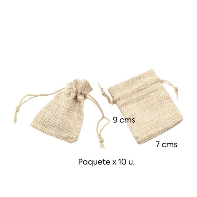 BOLSA DE YUTE IMPORTADO COLOR NATURAL 7X9CMS. PAQ. X 10U.