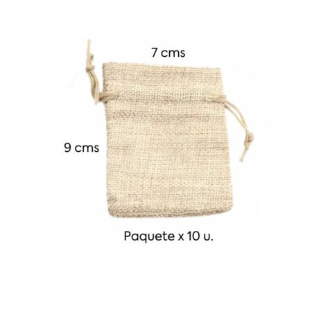 BOLSA DE YUTE IMPORTADO COLOR NATURAL 7X9CMS. PAQ. X 10U.