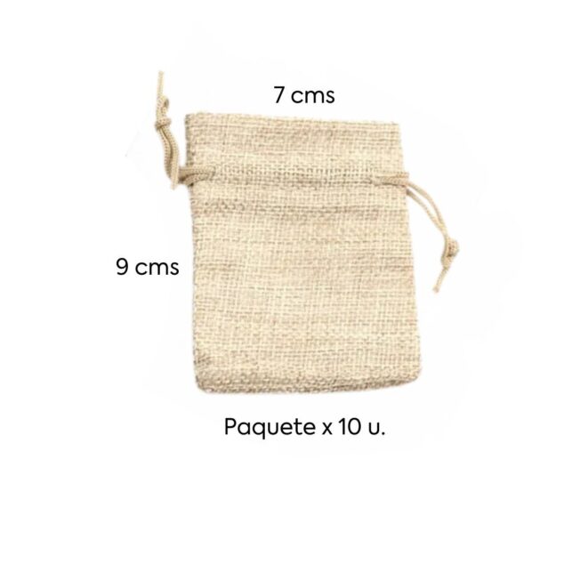 BOLSA DE YUTE IMPORTADO COLOR NATURAL 7X9CMS. PAQ. X 10U.