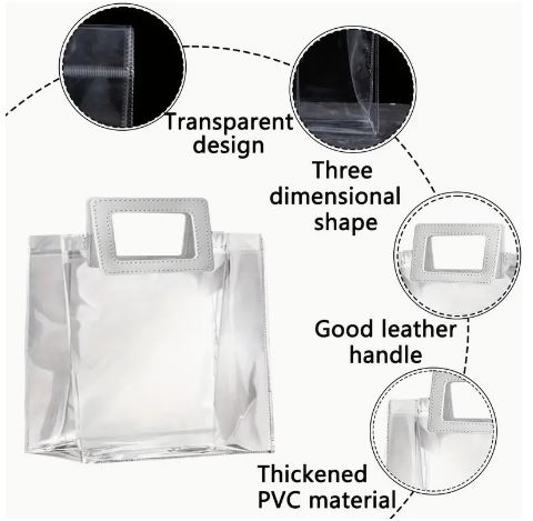 BOLSA ASA CUADRADA CUERINA VINO – PVC TRANSPARENTE 17.5x20X9.5