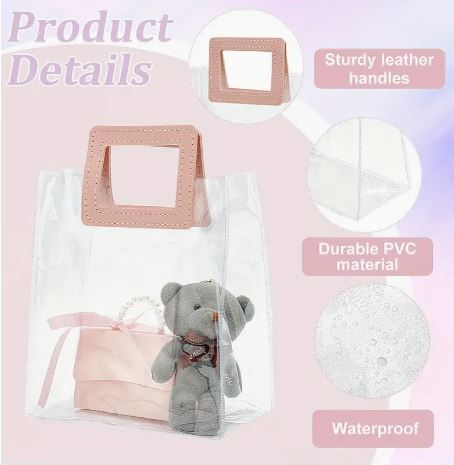 BOLSA ASA CUADRADA CUERINA VINO – PVC TRANSPARENTE 17.5x20X9.5