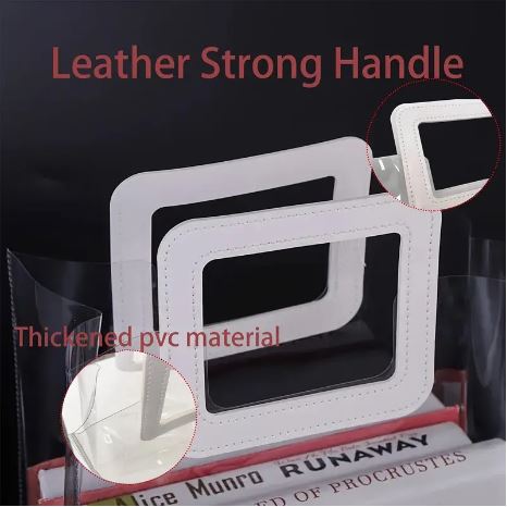 BOLSA ASA CUADRADA CUERINA VINO – PVC TRANSPARENTE 17.5x20X9.5