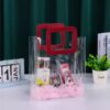BOLSA ASA CUADRADA CUERINA VINO – PVC TRANSPARENTE 17.5x20X9.5