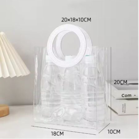 BOLSA ASA REDONDA CUERINA BLANCO - PVC TRANSPARENTE 17.5x20X9.5