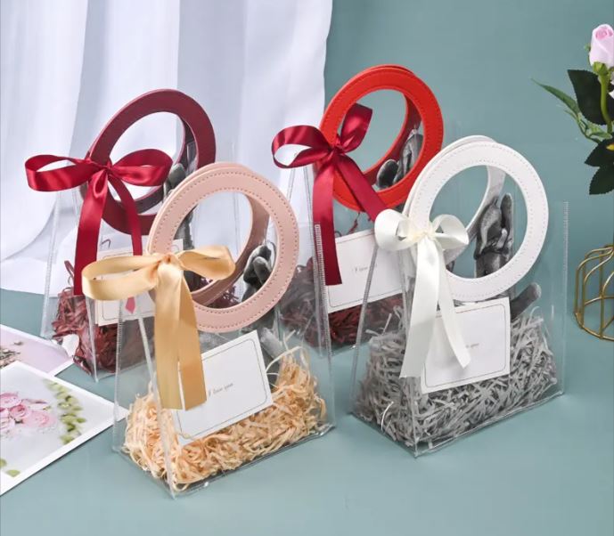 BOLSA ASA REDONDA CUERINA BLANCO - PVC TRANSPARENTE 17.5x20X9.5