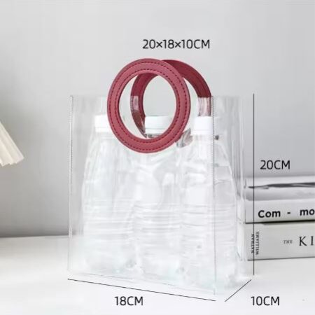 BOLSA ASA REDONDA CUERINA VINO - PVC TRANSPARENTE 17.5x20X9.5