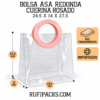 BOLSA 24.5x14X27.5 ASA REDONDA CUERINA ROSADO - PVC TRANSPARENTE