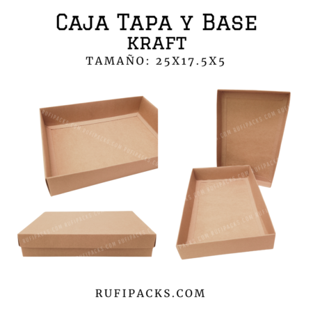 Caja resistente tapa y base, dimensiones 25 x 17.5 x 5 cm en color kraft.