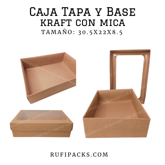 CAJA TAPA Y BASE 30.5x22x8.5 KRAFT CON MICA