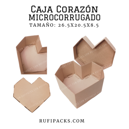 Caja corazón en cartón microcorrugado kraft.