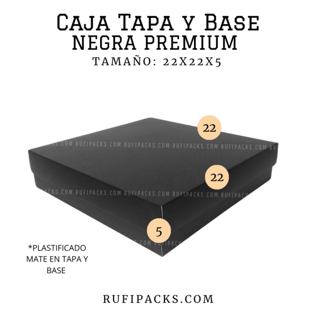 CAJA 22X22X5 TAPA Y BASE NEGRA PREMIUM