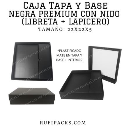 Caja Tapa y Base premium en color negro con mido/separador.