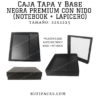 CAJA 22X22X5 TAPA Y BASE NEGRA PREMIUM CON NIDO (NOTEBOOK+LAPICERO)