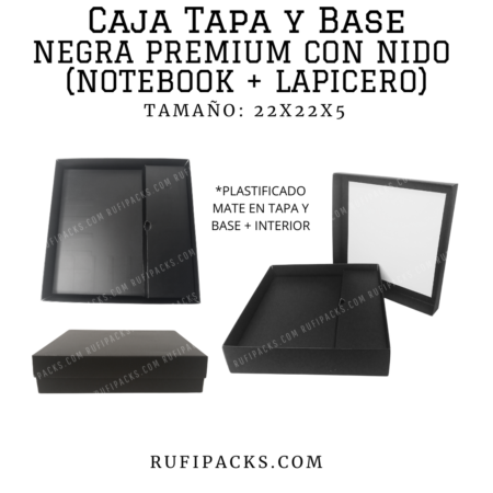 Caja Tapa y Base premium en color negro con mido/separador.
