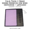 CAJA 22X22X5 TAPA Y BASE NEGRA PREMIUM CON NIDO (NOTEBOOK+LAPICERO)