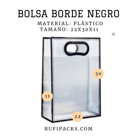 BOLSA TRANSPARENTE BORDE NEGRO 22X30X11 CMS