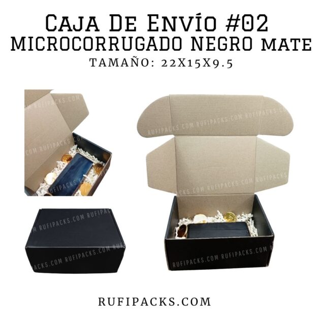 CAJA DE ENVIO #02 22X15 X 9.5 cms. CAJA NEGRA PREMIUM CAJA COLOR NEGRO PLASTIFICADO MATE
