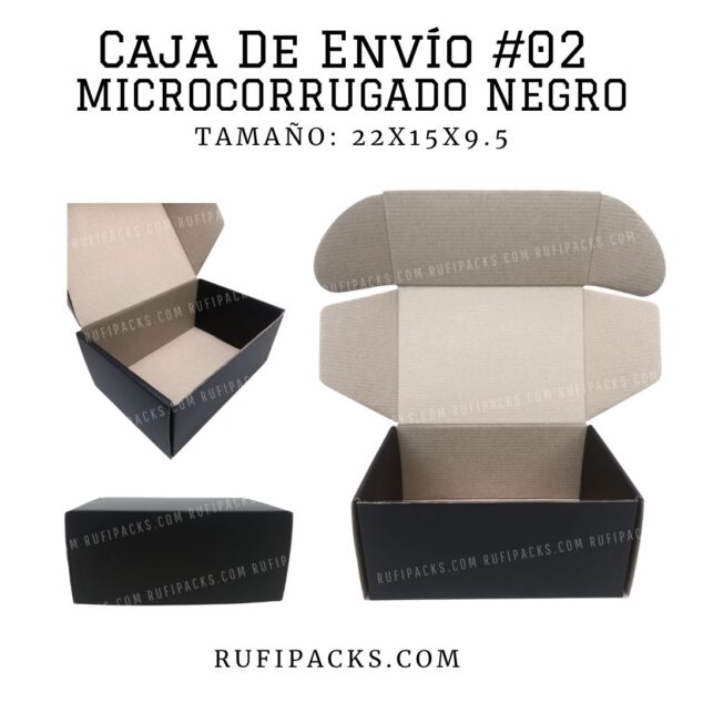 CAJA DE ENVIO #02 22X15 X 9.5 cms. CAJA NEGRA PREMIUM CAJA COLOR NEGRO PLASTIFICADO MATE