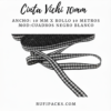 CINTA ESCOCESA VICHI 10mm CUADROS NEGRO CON BLANCO X 10 METROS
