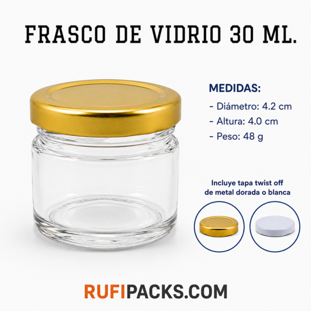 FRASCO DE VIDRIO #3 30 ML. CON TAPA TWIST OFF / MINI FRASCO PARA RECUERDOS