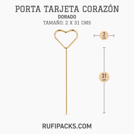 Porta Tarjeta de Metal Corazón Dorado para Ramos (2 x 31 cm)