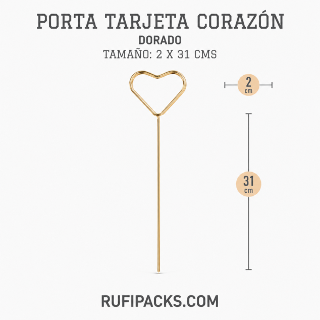 Porta Tarjeta de Metal Corazón Dorado para Ramos (2 x 31 cm)