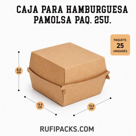Caja para Hamburguesa Kraft Pamolsa (13.5 x 13.5 x 8.2 cm) - Paquete x 25 Unidades