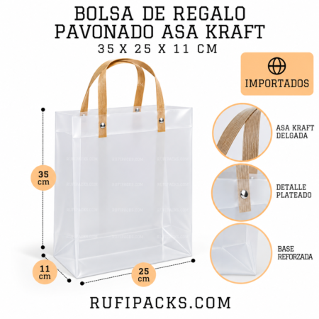 Bolsa de Regalo Pavonada 25x11x35 cm con Asa Kraft